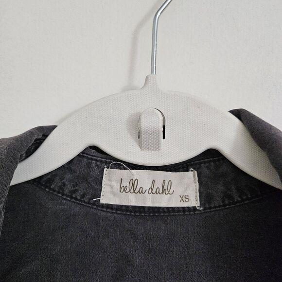 Bella Dahl Dress XS Black Chambray Tencel Roll Tab Coastal Casual Preppy Mini - Picture 2 of 10